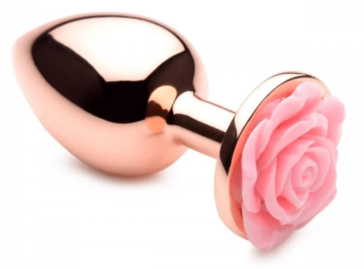 anal toys for sensory vibes-Booty Sparks Pink Rose Gold Large Anal Plug - Rose Flower Design