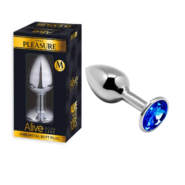 anal toys with bold finish-MINI METAL BUTT PLUG ANAL PLEASURE Blue M