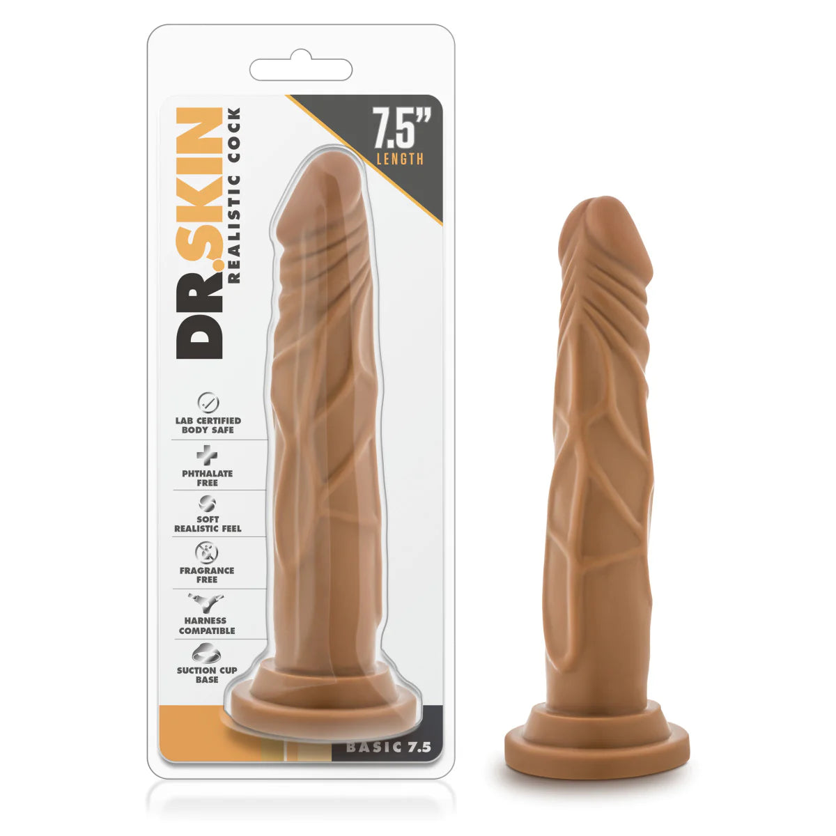 dildo limited discounts-Dr. Skin Realistic Cock Realistic Mocha 7.5-Inch Long Dildo