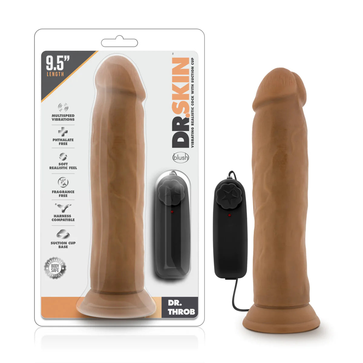 dildo vibration promotions-Dr. Skin Dr. Throb Realistic Mocha 9.5-Inch Vibrating Dildo