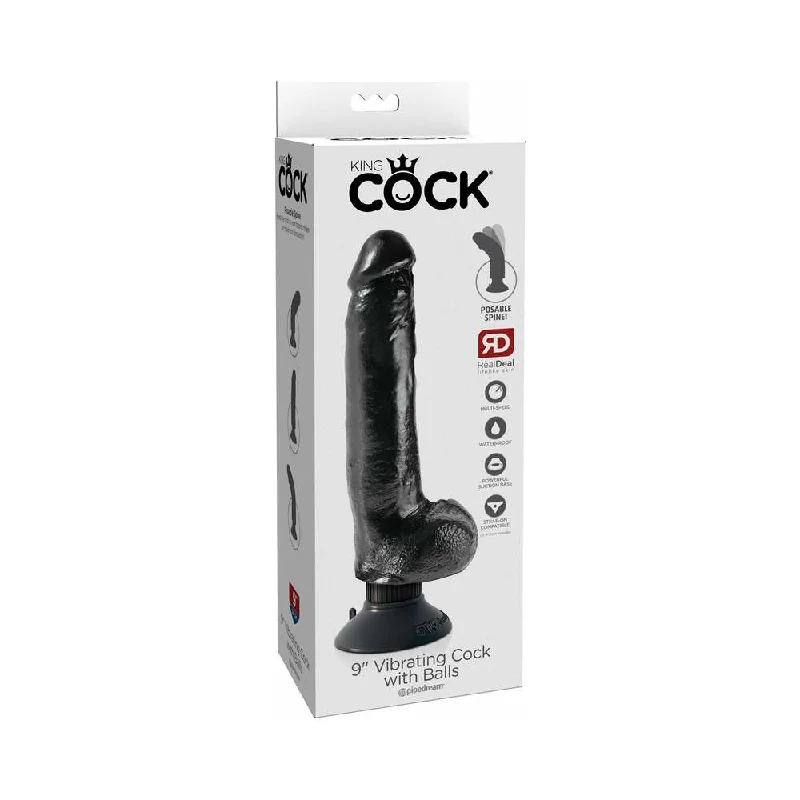 eco-friendly dildo options-King Cock 9 in. Vibrating Cock With Balls Poseable Suction Cup Dildo Black