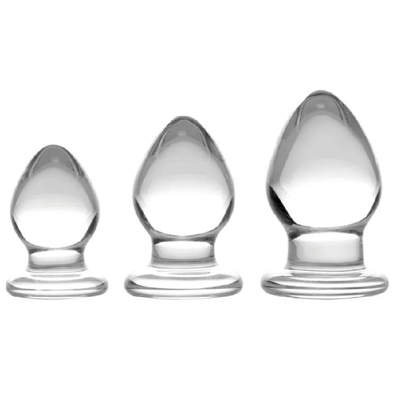 anal toys with sleek grip-Graduated Glass Anal Plug Set