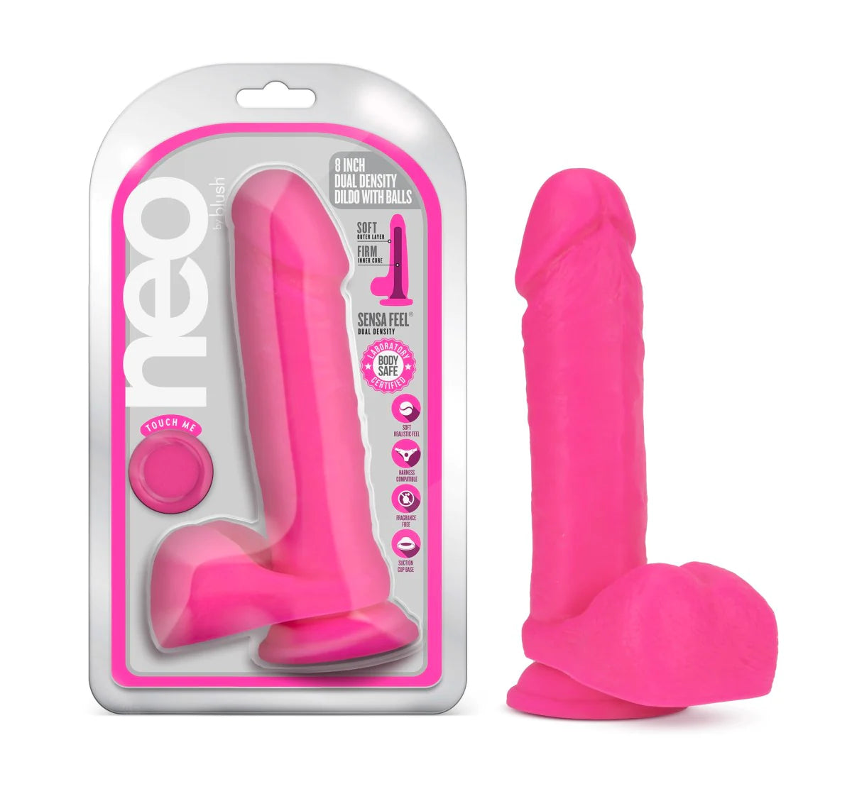 dildo limited offers-Neo Realistic Neon Pink 8-Inch Long Dildo