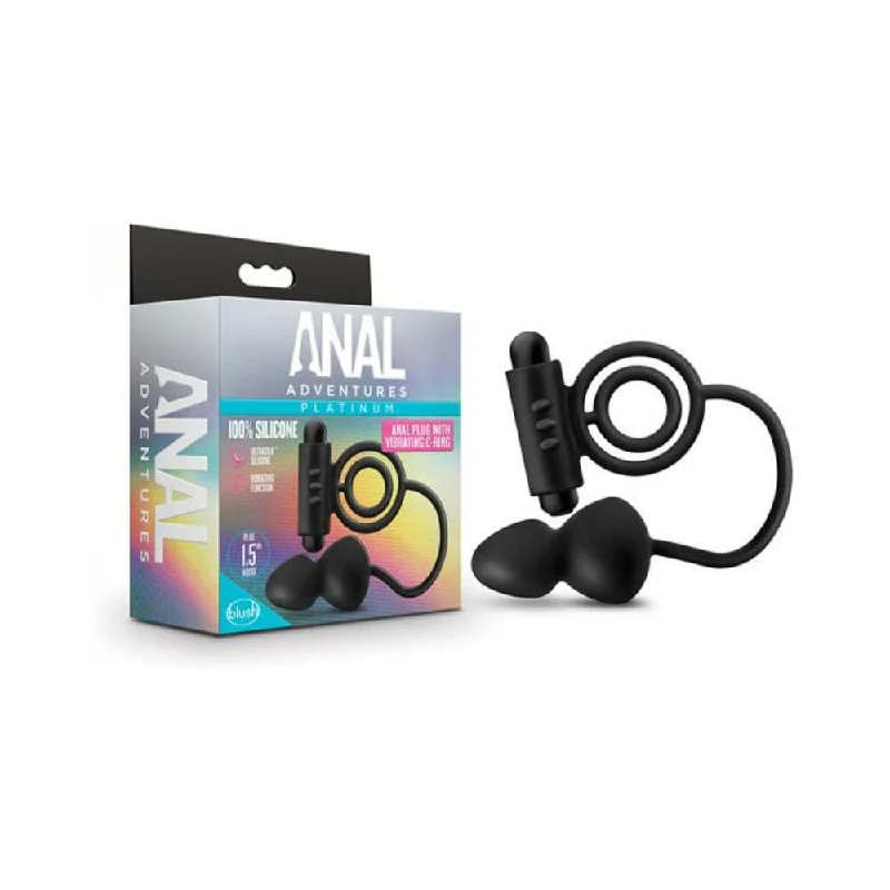 anal toys with quiet tip-Blush Anal Adventures Platinum Silicone Anal Plug with Vibrating C Ring - Black