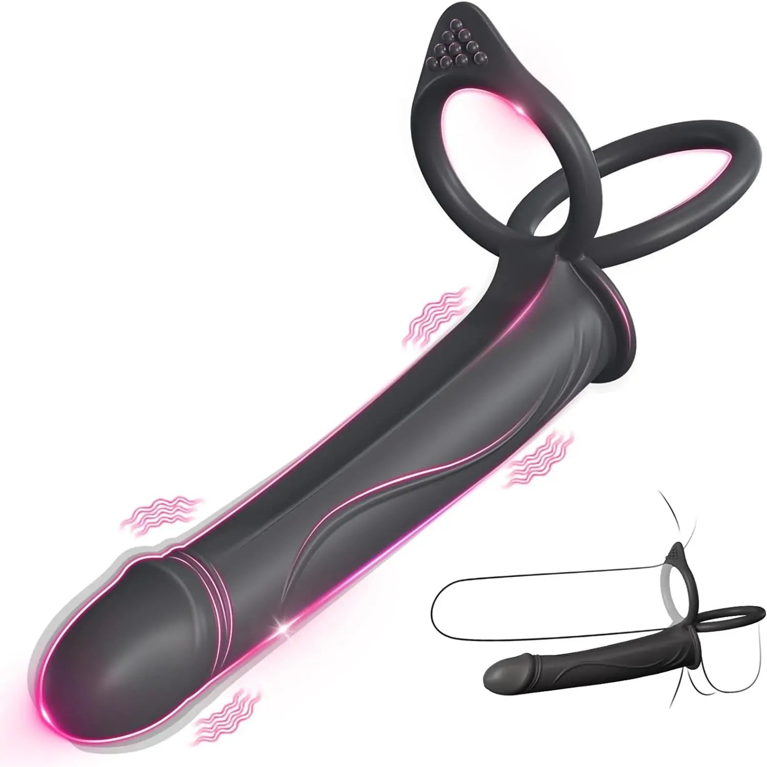 anal toys for intimate massage-Strap On Anal Dildo with Vibrating Cock Ring Penis Sleeve 10 Vibrations