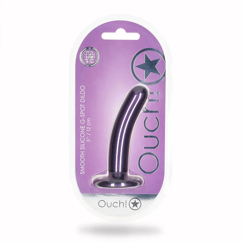 dildo vibration comparison-Ouch! Smooth Silicone 5 in. G-Spot Dildo Metallic Purple