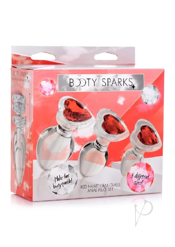 anal toys with quiet texture-Booty Spark Red Heart Gem Glass Plug Set