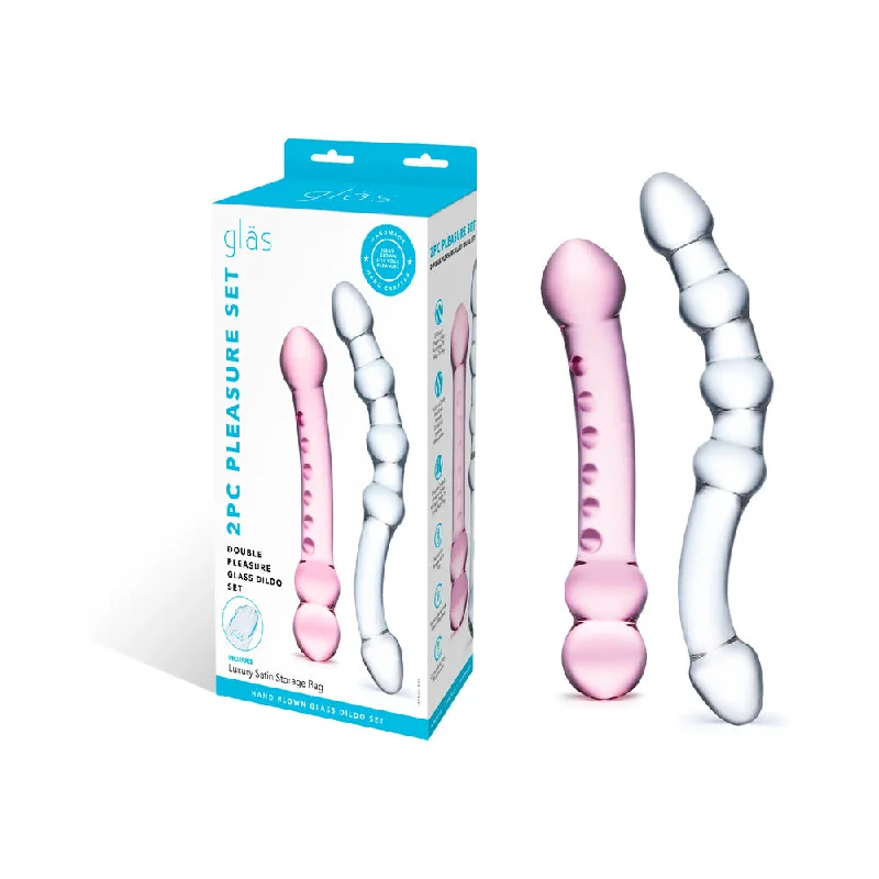 dildo texture variety-Glas 2-Piece Double Pleasure Glass Dildo Set