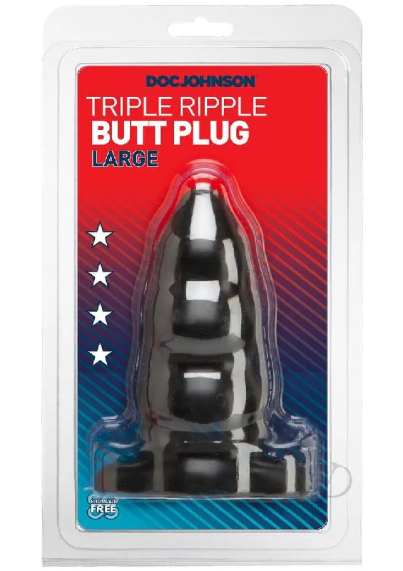 anal toys for sensory fun-Large Triple Ripple Butt Plug in Black - Unique Shape for Sensational Anal Adventures