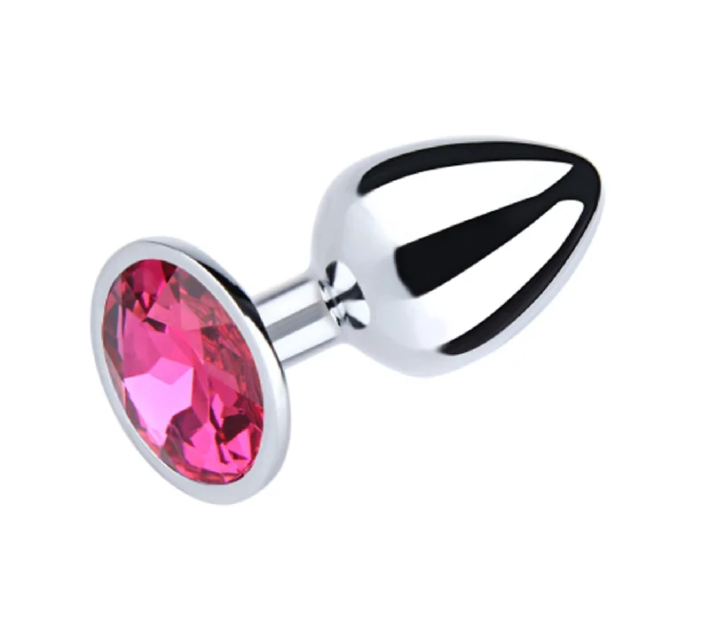 anal toys for intimate relaxation-JOYGASMS Jewelled Round Silver Metal Butt Plug Small Anal Plug with Pink Gem