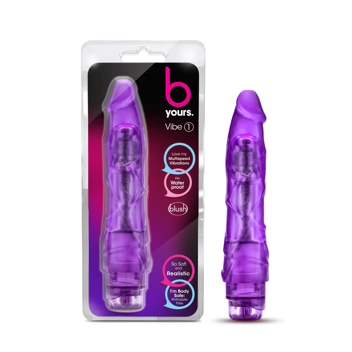 dildo size offers-B Yours Vibe #1 Realistic Purple 9-Inch Long Vibrating Dildo