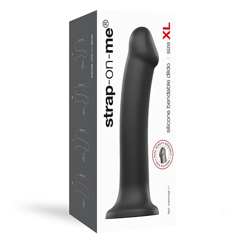 dildo durability benefits-Strap-On-Me Bendable Dual-Density Silicone Suction Cup Dildo Black XL