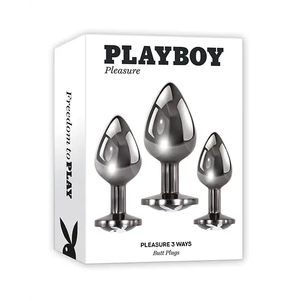 anal toys with firm design-Playboy Pleasure 3 Ways 3-Piece Metal Anal Plug Set