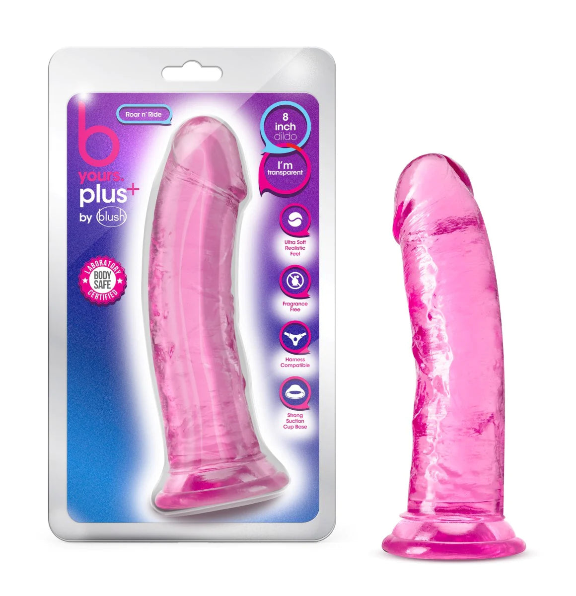 dildo realism discounts-B Yours Plus Roar N' Ride Realistic Pink 8-Inch Long Dildo