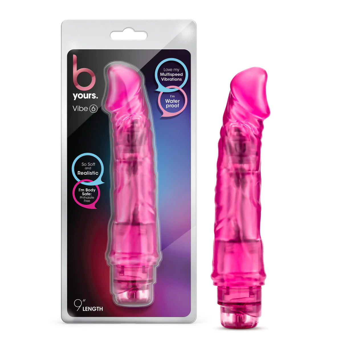 dildo safety bundles-Blush B Yours Vibe 6 Realistic Pink 8.5-Inch Long Vibrating Dildo