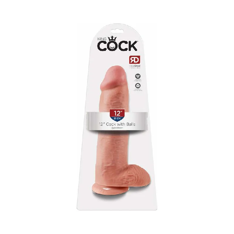 custom dildo ordering process-King Cock 12 in. Cock With Balls Realistic Suction Cup Dildo Beige