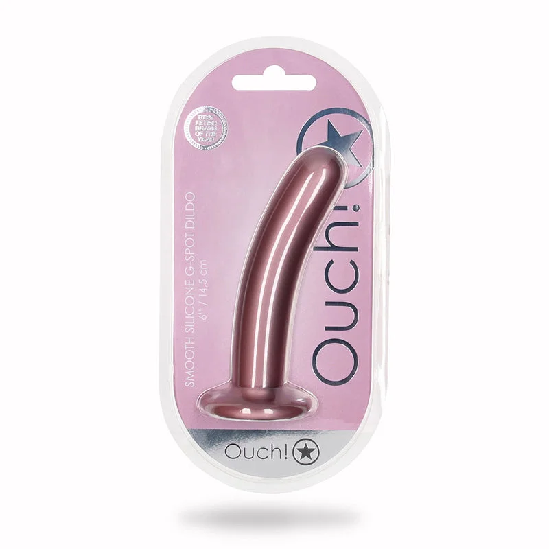 dildo shape reviews-Shots Ouch! Smooth Silicone 6 in. G-Spot Dildo Rose Gold