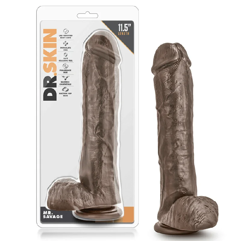 dildo texture deals-Dr. Skin Huge 11.5 Inch Mr. Savage Brown Suction Anal Dildo by Blush Novelties