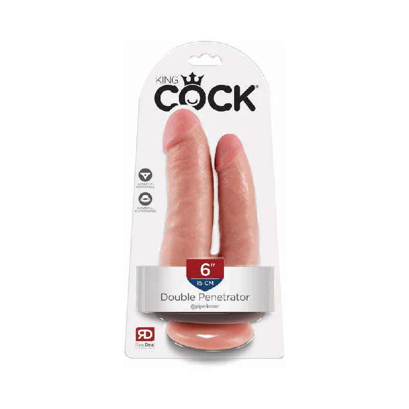 dildo suction reviews-King Cock Double Penetrator 6 in. Realistic Dual-Entry Dildo With Suction Cup Beige