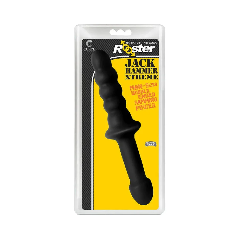 dildo sales features-Curve Toys Rooster Jackhammer XL 11.5 in. Rippled Dildo with Insertable Handle Black