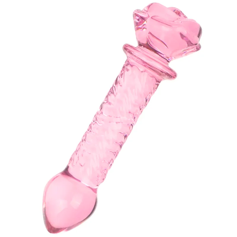 anal toys with quiet grip-Textured Glass Rose Anal Plug