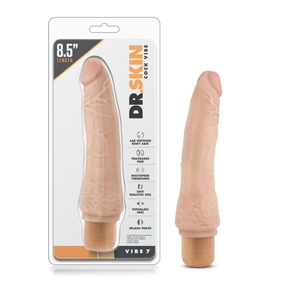 dildo hygiene offers-Dr. Skin Cock Vibe 7 Realistic Beige 8.5-Inch Long Vibrating Dildo