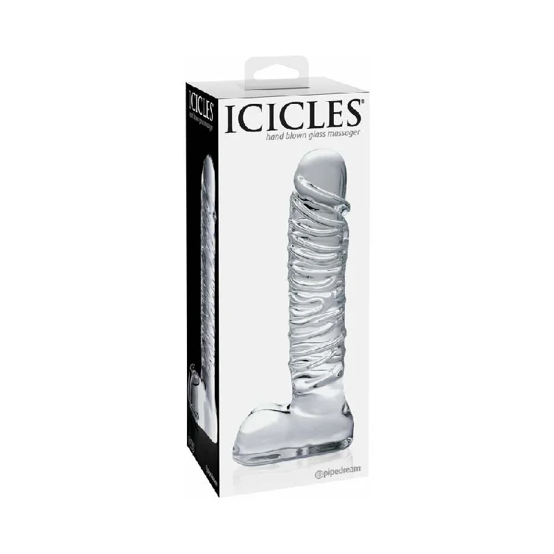 dildo weight features-Icicles No. 63 Ribbed Realistic 8.5 in. Glass Dildo Clear