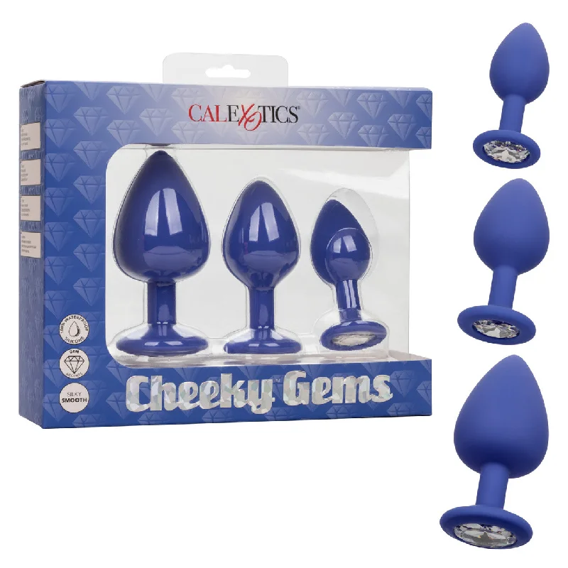 anal toys for couple vibes-Calexotics CHEEKY GEMS 3 Piece Anal Training Kit with Graduated Purple Butt Plugs with Sparkling Gem