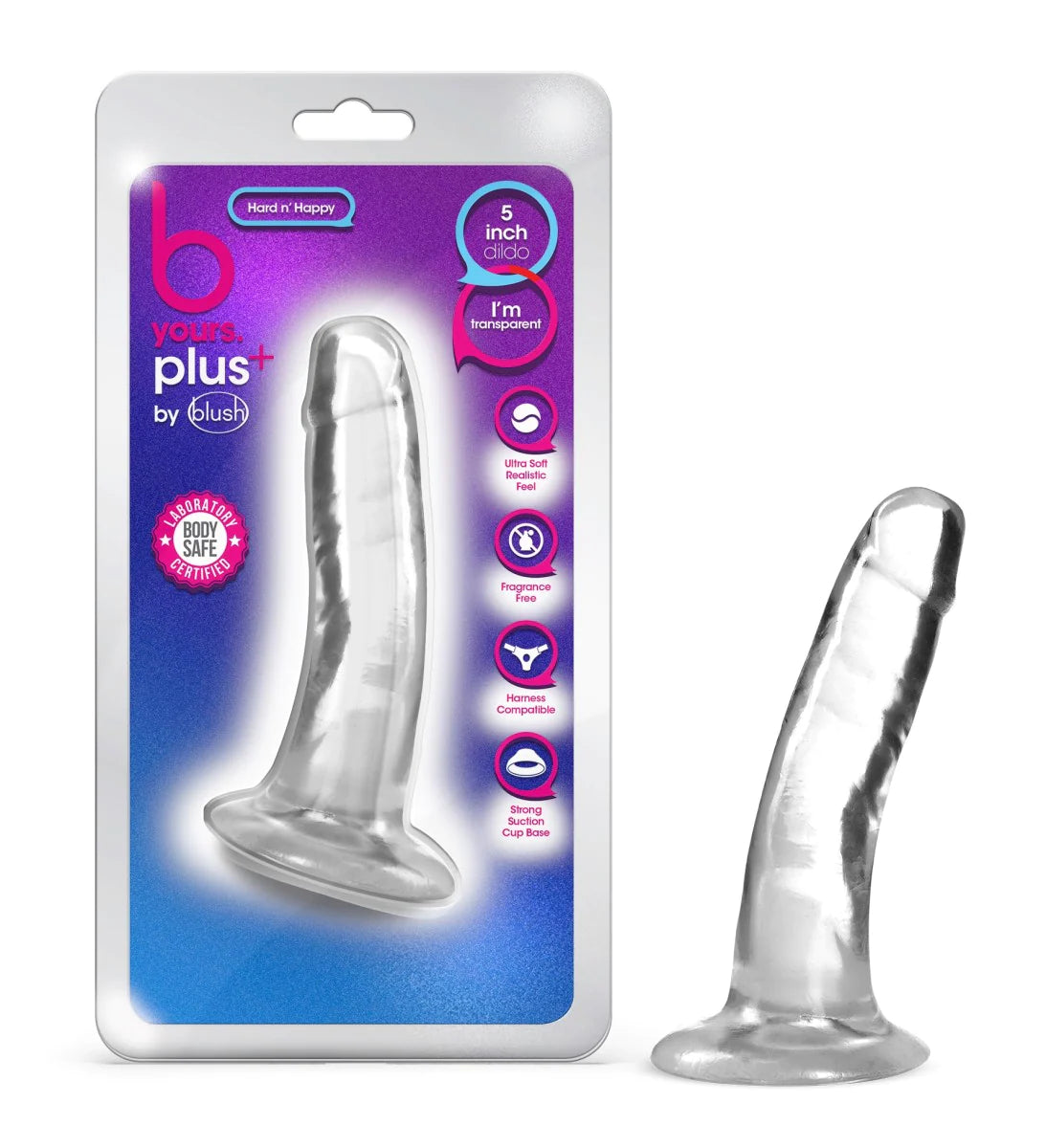 dildo comfort discounts-B Yours Plus Hard N’ Happy Realistic G-Spot Clear 5.5-Inch Long Dildo