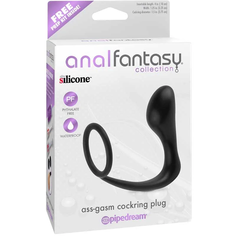 anal toys with bold finish-Pipedream Anal Fantasy Collection Silicone Ass-Gasm Cockring Plug Black