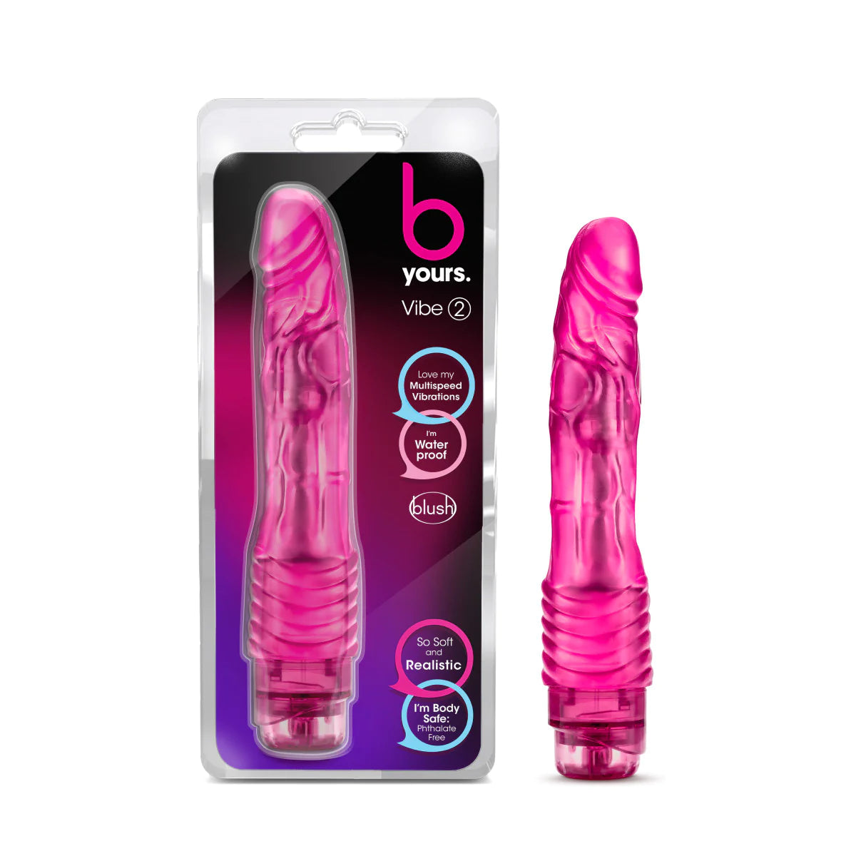 dildo innovative offers-B Yours Vibe #2 Realistic Pink 9-Inch Long Vibrating Dildo