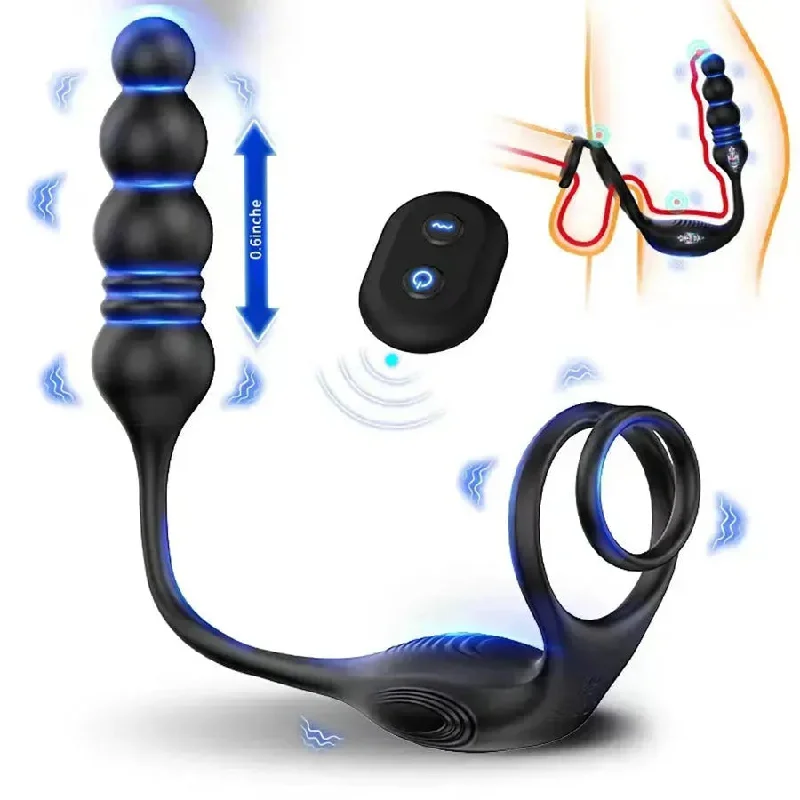 anal toys for gentle massage-Remote Thrusting Anal Toy with Penis Ring