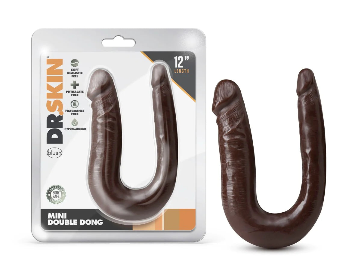 dildo waterproof promotions-Dr. Skin Mini Double Dong Chocolate 12.5-Inch Long Double Dildo