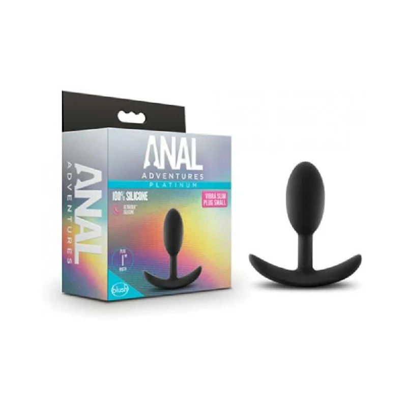 anal toys with bold shape-Blush Anal Adventures Platinum Silicone Vibra Slim Plug Small - Black