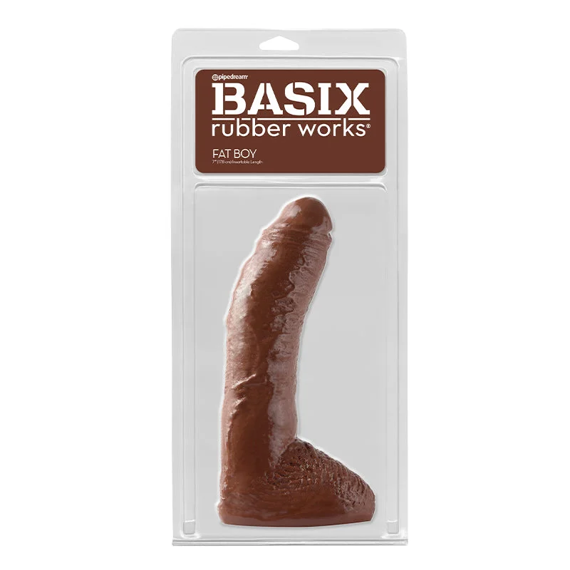 dildo suction tips-Basix Rubber Works Fat Boy 10 in. Dildo With Balls Brown