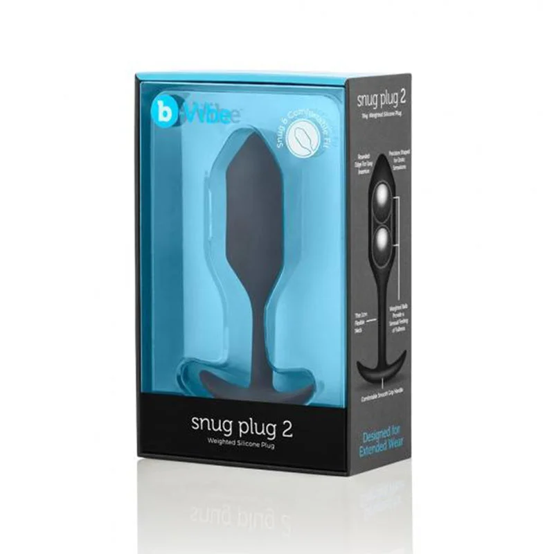 anal toys with easy grip-b-Vibe Snug Plug 2 Weighted Silicone Anal Plug Black