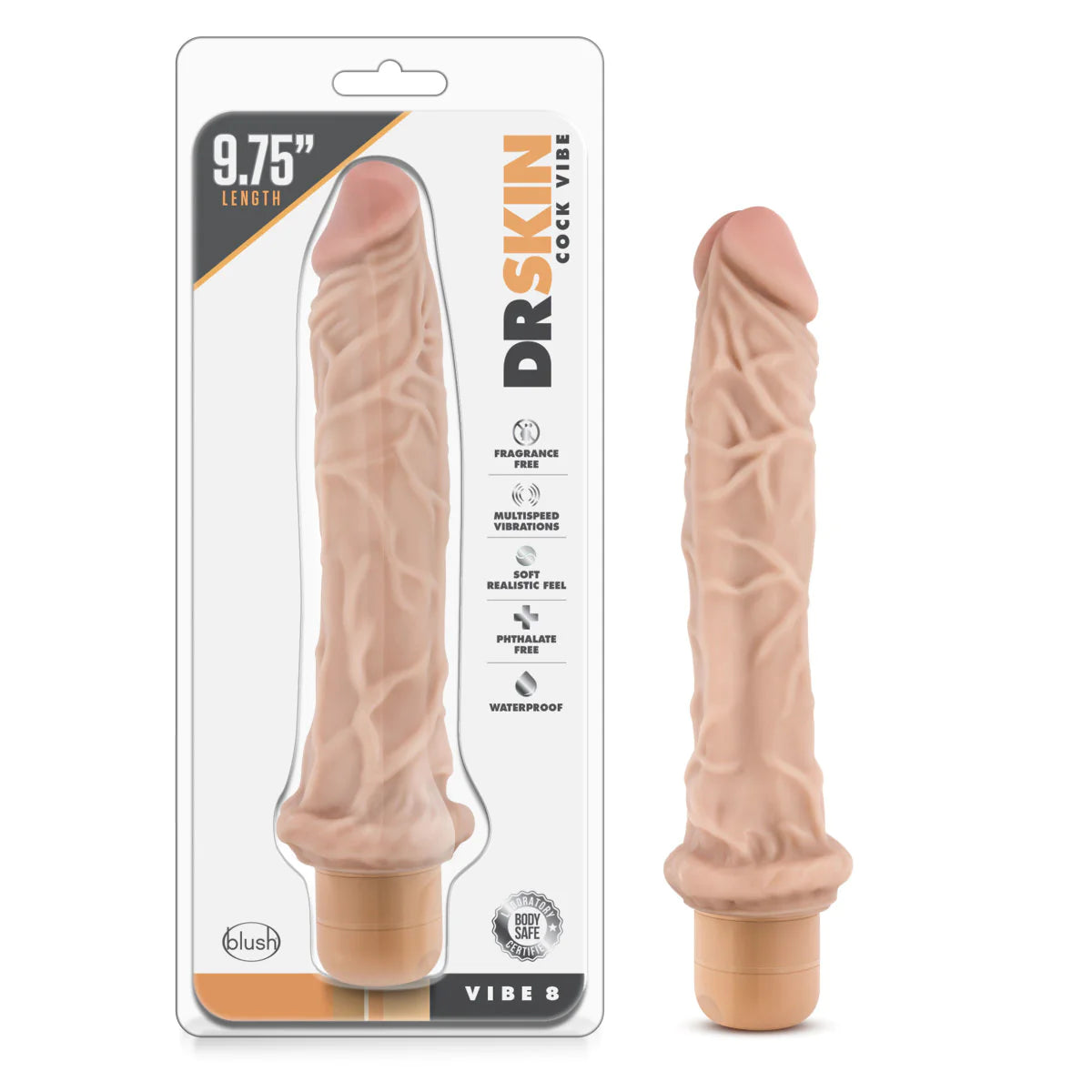 dildo customization offers-Dr. Skin Cock Vibe 8 Realistic Beige 9.75-Inch Long Vibrating Dildo