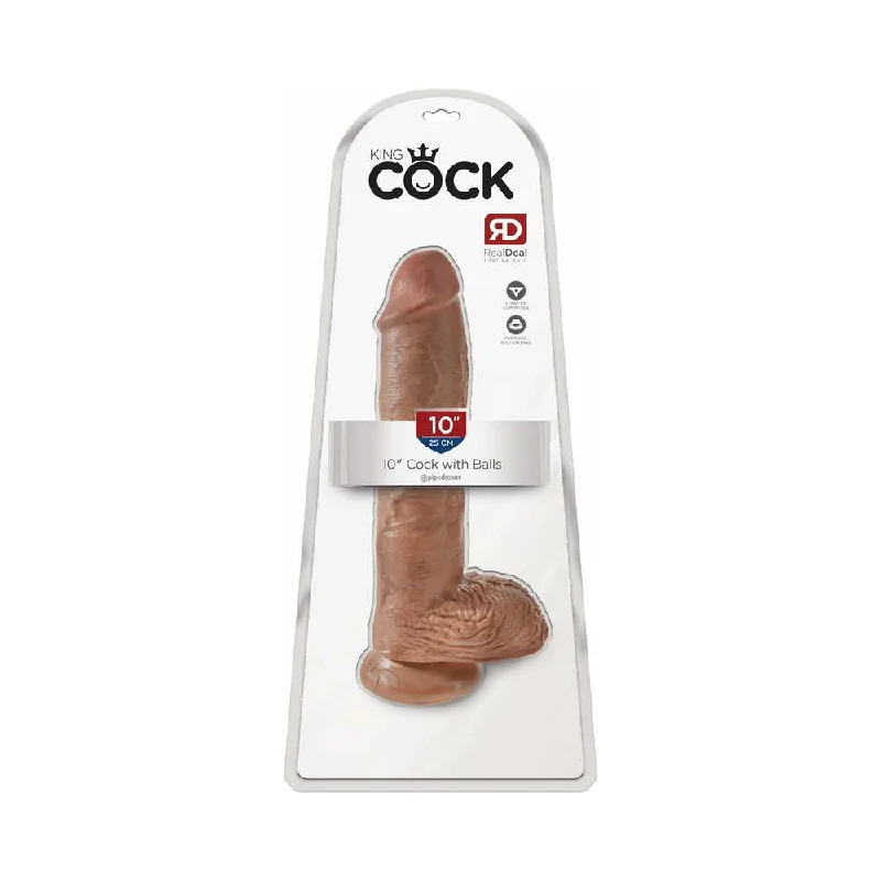 dildo suction power-King Cock 10 in. Cock With Balls Realistic Suction Cup Dildo Tan