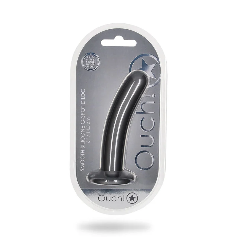 dildo charging reviews-Shots Ouch! Smooth Silicone 6 in. G-Spot Dildo Gunmetal