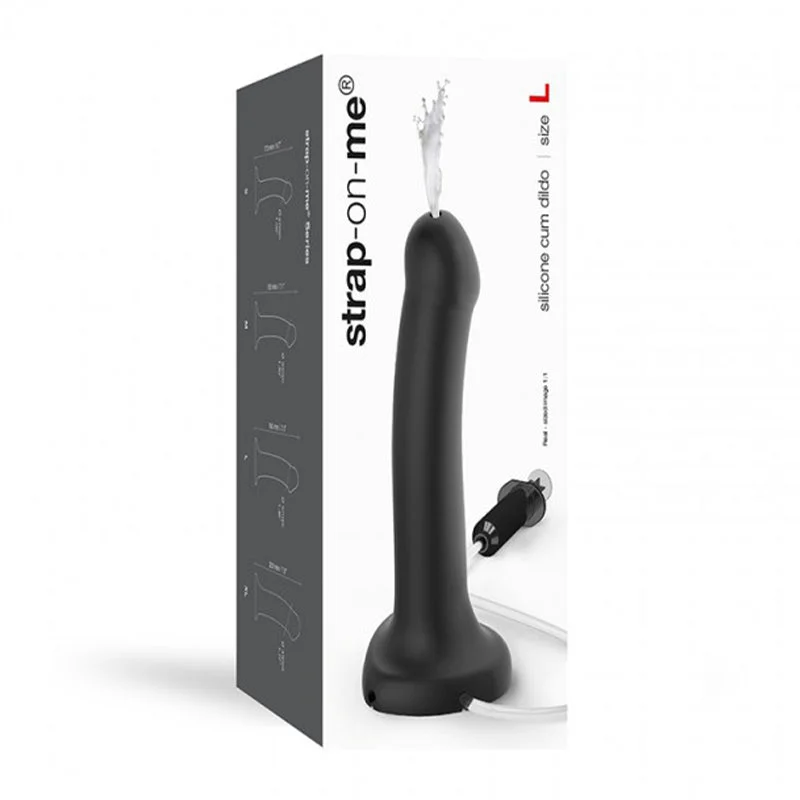 dildo vibration benefits-Strap-On-Me Silicone Ejaculating Cum Dildo Black L (fluid not included)