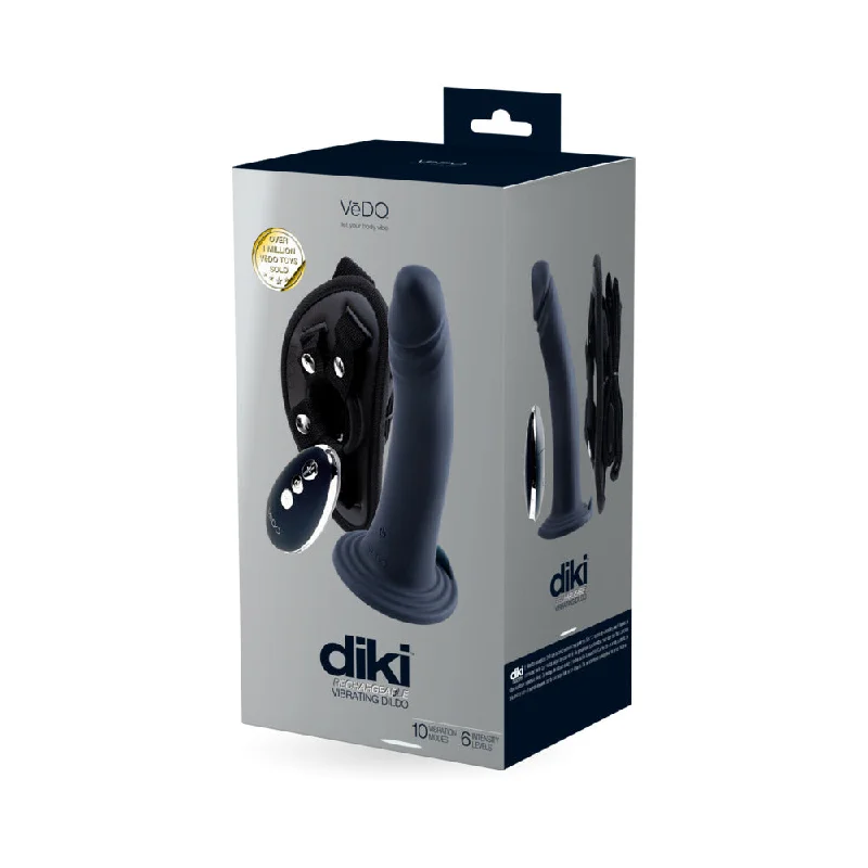 dildo beginner tutorial-Vedo Diki Rechargeable Vibrating Dildo With Harness Just Black