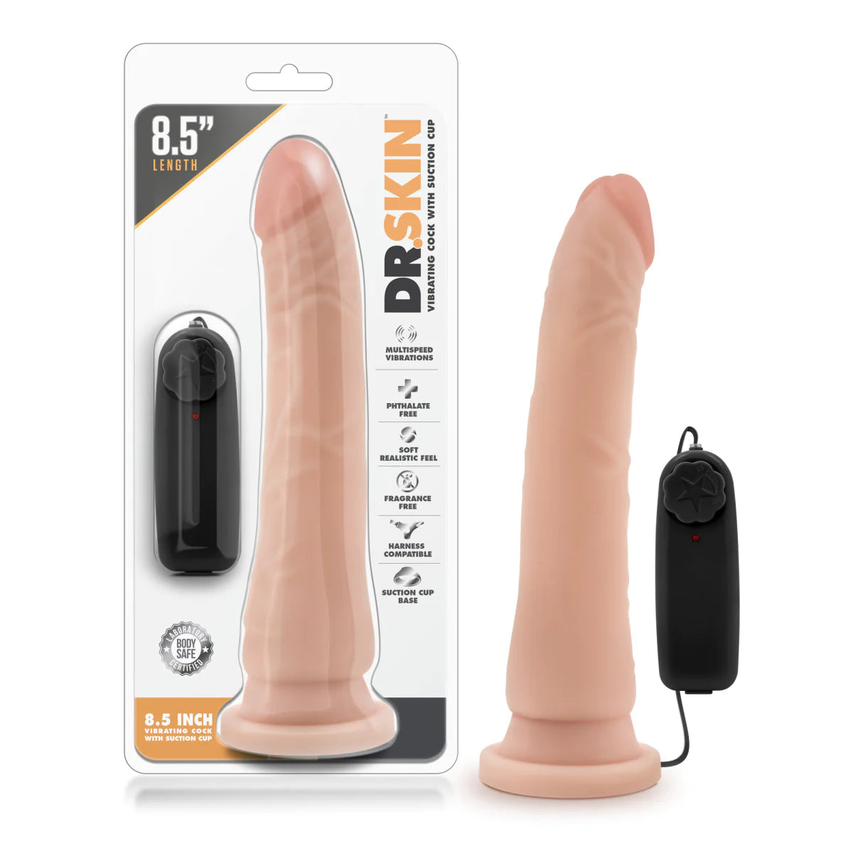 dildo travel deals-Dr. Skin Realistic Curved Vanilla 8.5-Inch Vibrating Dildo