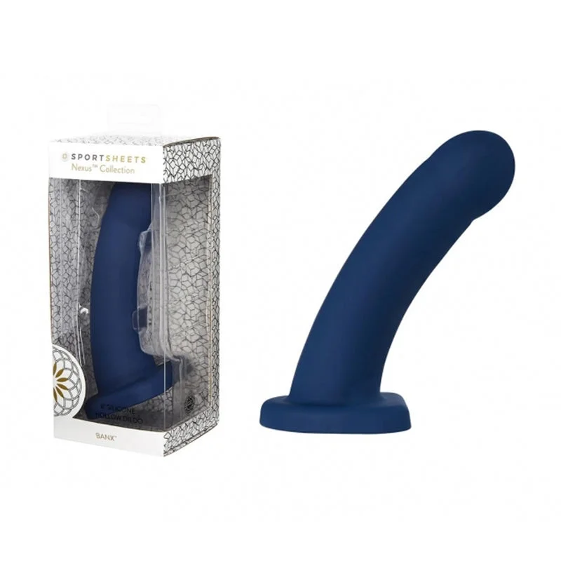 dildo color customization-Sportsheets Nexus Collection Banx 8 in. Silicone Hollow Dildo Navy