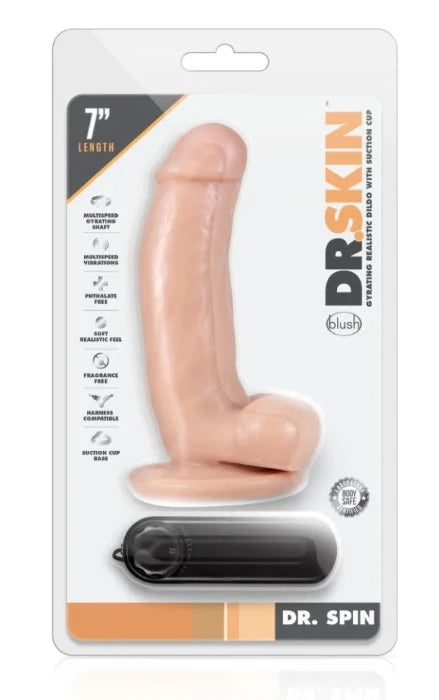 dildo durability offers-Dr. Skin ''Dr. Spin'' 7 Inch Gyrating Vibe Dildo -Flesh