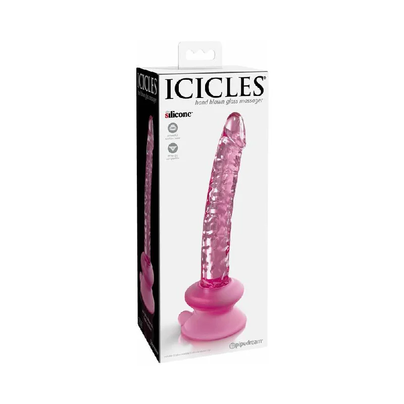 dildo suction deals-Icicles No. 86 Realistic 7 in. Glass Dildo With Suction Cup Pink