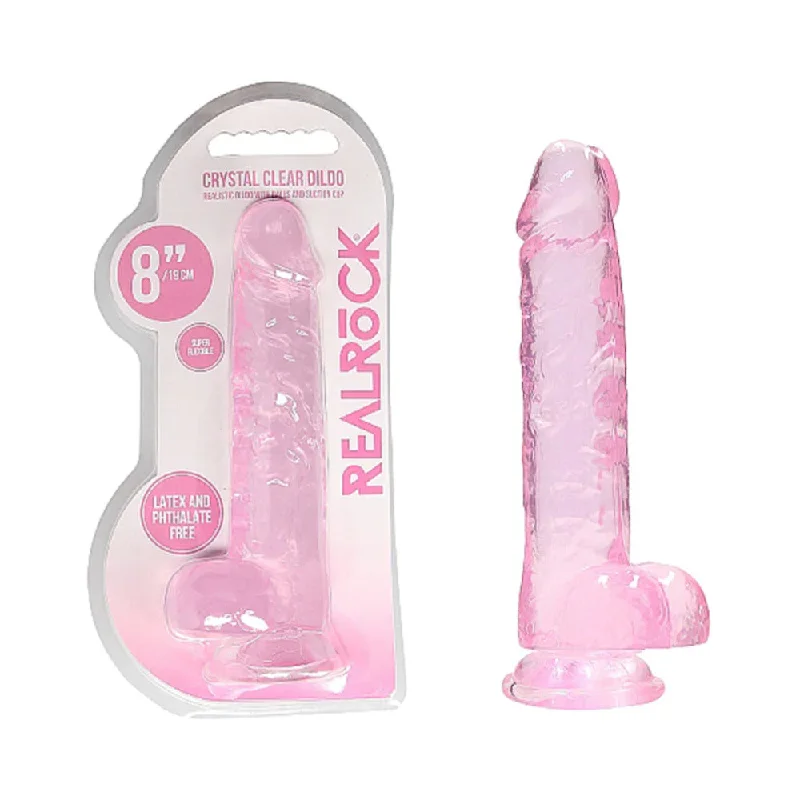 dildo aesthetic tips-RealRock Crystal Clear Realistic 8 in. Dildo With Balls and Suction Cup Pink