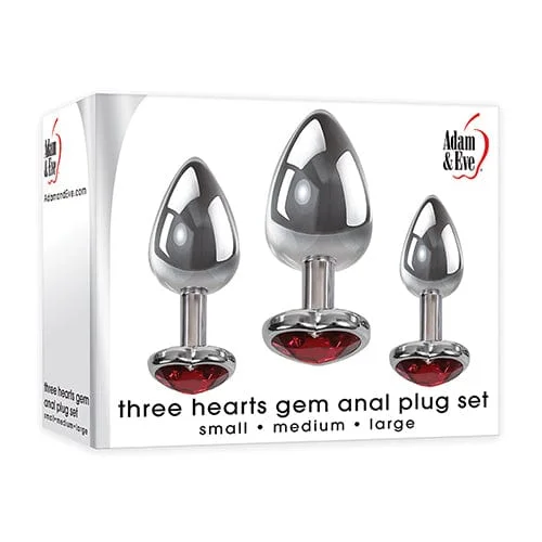 anal toys for sensory fun-Adam & Eve - Three Hearts Gem Anal Plug Set (Silver/Red)