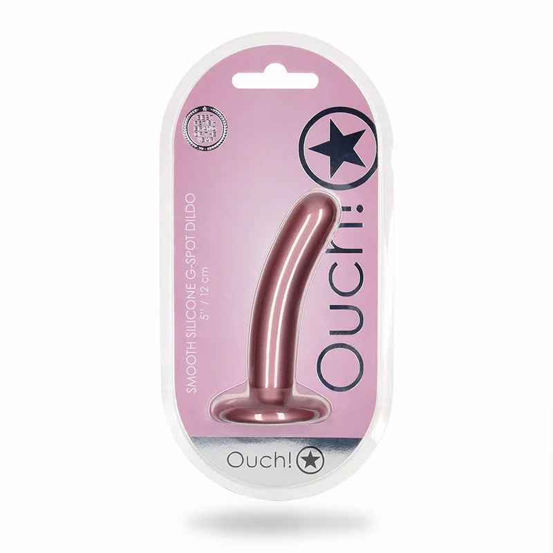 dildo texture comparison-Ouch! Smooth Silicone 5 in. G-Spot Dildo Rose Gold