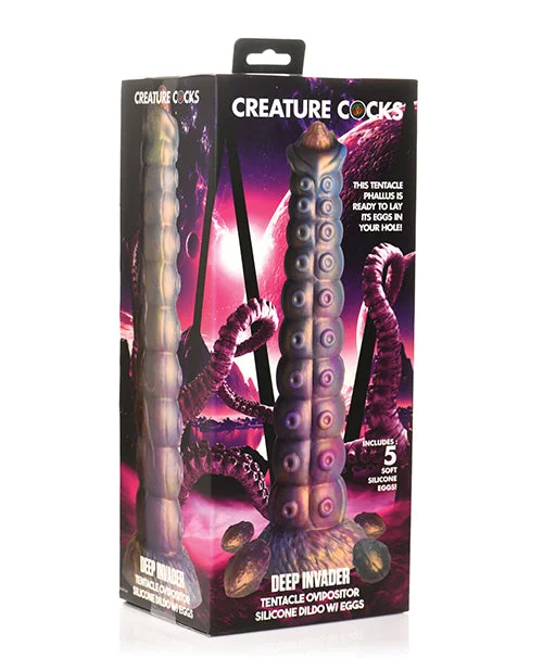 dildo trendy colors-Creature Cocks Deep Invader Tentacle Ovipositor Silicone Dildo w/Eggs - Multi Color