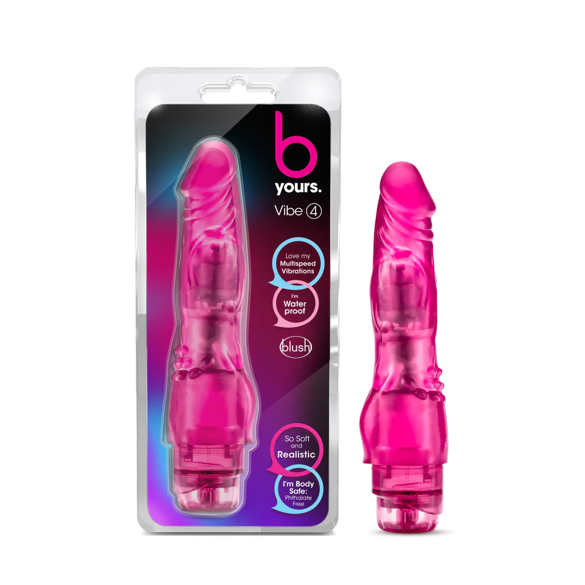 dildo expert bundles-B Yours Vibe #4 Realistic Pink 8-Inch Long Vibrating Dildo